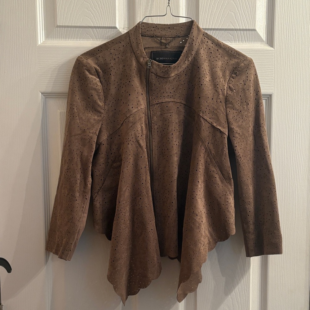 BCBGMaxAzria Brown Perforated Suede Jacket
